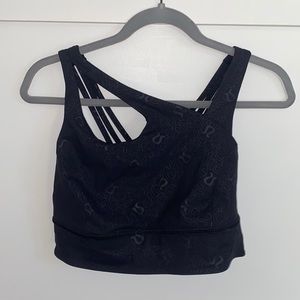 Black Lululemon energy long line bra with key hole neckline